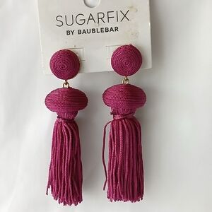 New Sugarfix Wine Burgundy - Gold Tassel Fringe Dangle Earrings